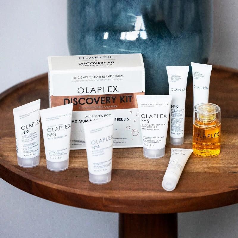 olaplex hair discovery kit set on a table