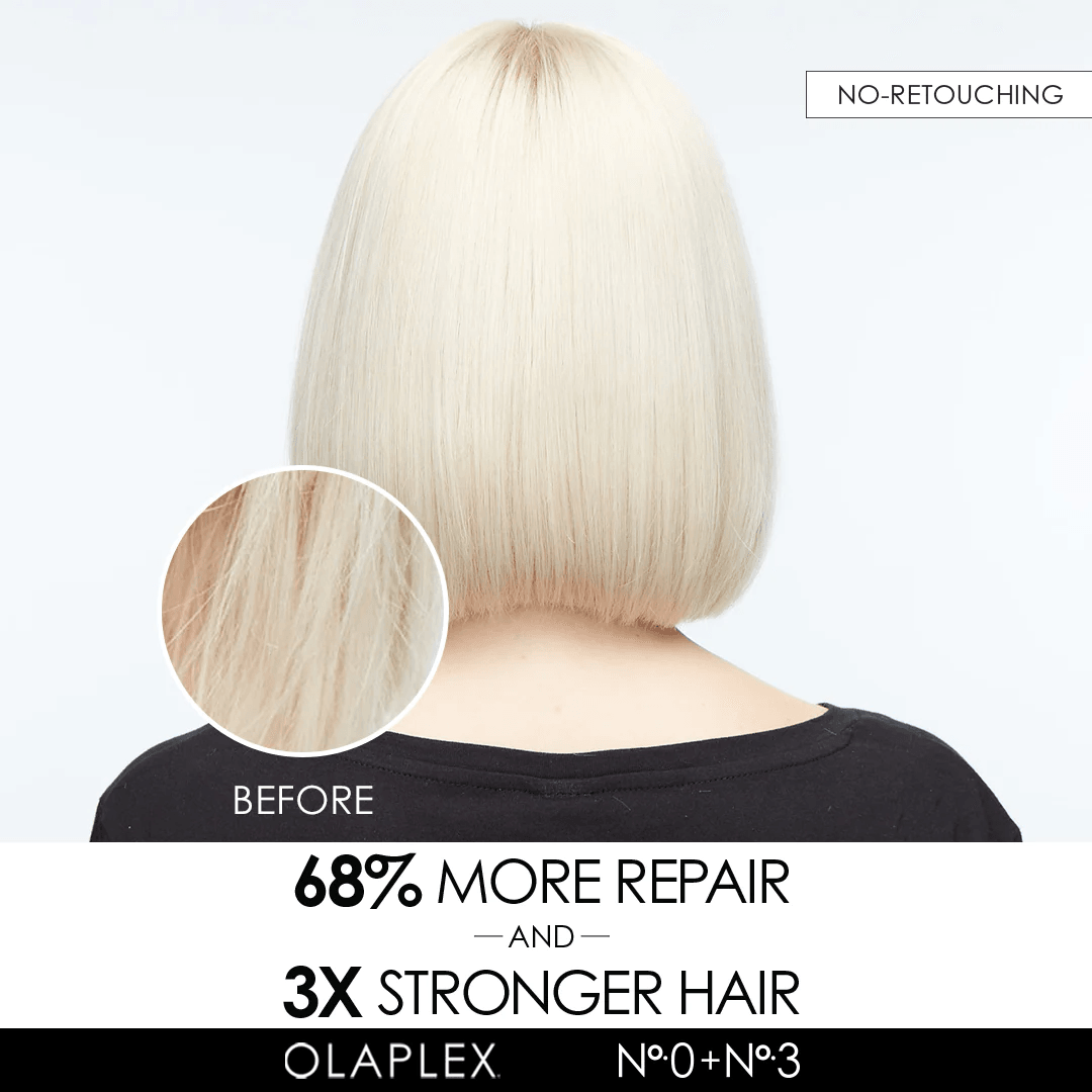 Picture of blonde hair repairing with Olaplex No. 0