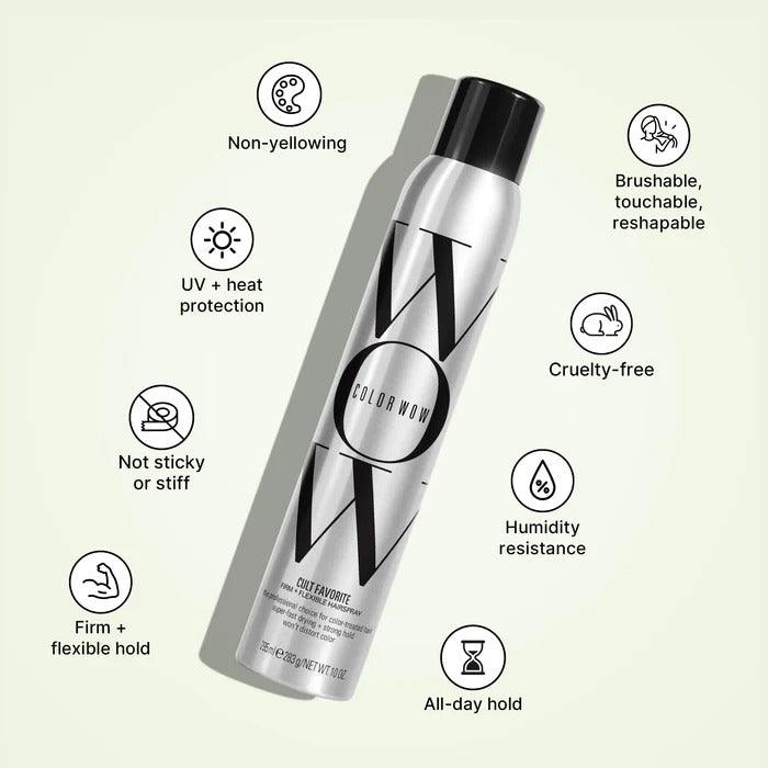 color wow flexible spray showing all of the benefits